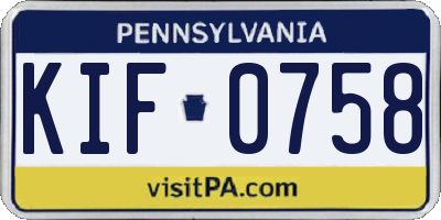 PA license plate KIF0758
