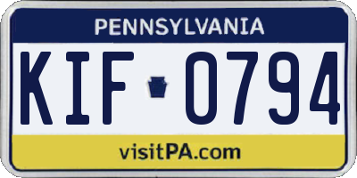 PA license plate KIF0794