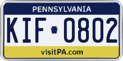 PA license plate KIF0802