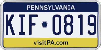 PA license plate KIF0819