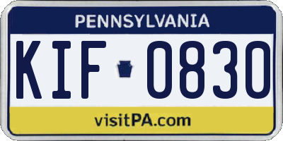 PA license plate KIF0830