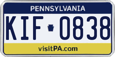 PA license plate KIF0838