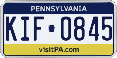 PA license plate KIF0845