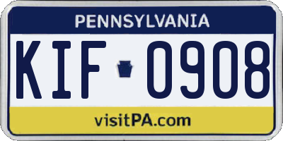 PA license plate KIF0908
