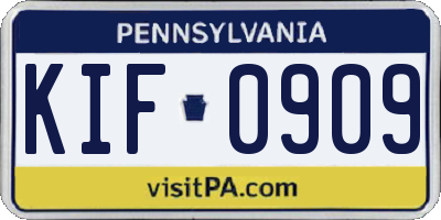 PA license plate KIF0909