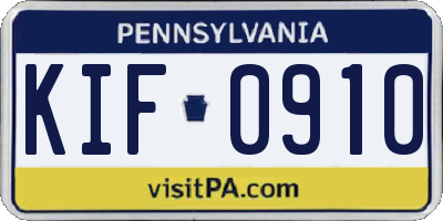 PA license plate KIF0910