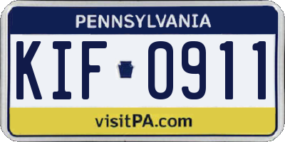 PA license plate KIF0911