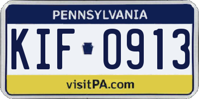 PA license plate KIF0913