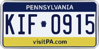 PA license plate KIF0915