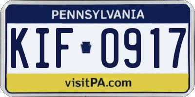 PA license plate KIF0917