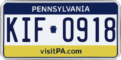 PA license plate KIF0918