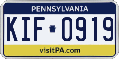 PA license plate KIF0919
