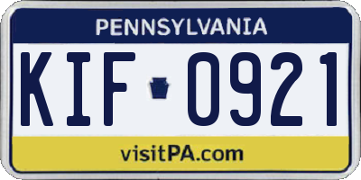 PA license plate KIF0921