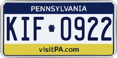 PA license plate KIF0922