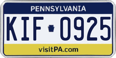 PA license plate KIF0925
