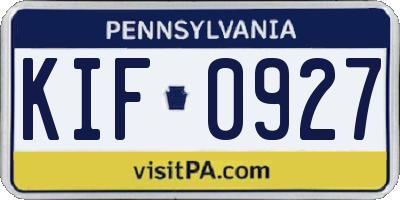 PA license plate KIF0927