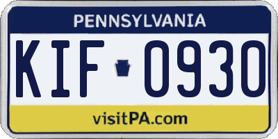 PA license plate KIF0930