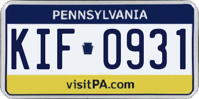 PA license plate KIF0931