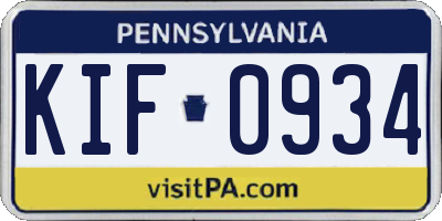 PA license plate KIF0934