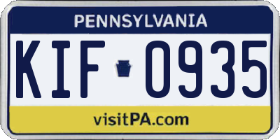PA license plate KIF0935