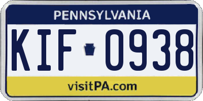 PA license plate KIF0938
