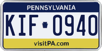 PA license plate KIF0940