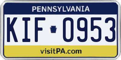 PA license plate KIF0953