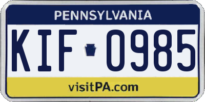 PA license plate KIF0985