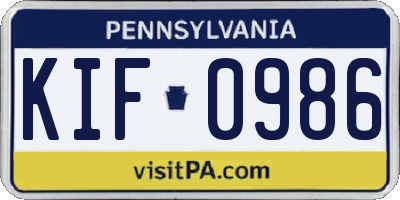 PA license plate KIF0986