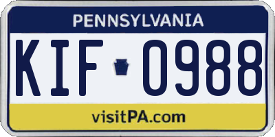 PA license plate KIF0988