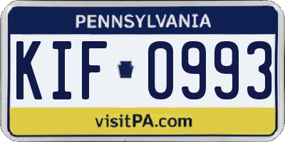 PA license plate KIF0993