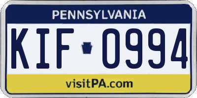 PA license plate KIF0994