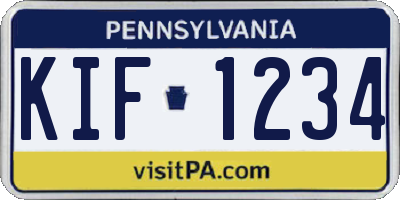 PA license plate KIF1234