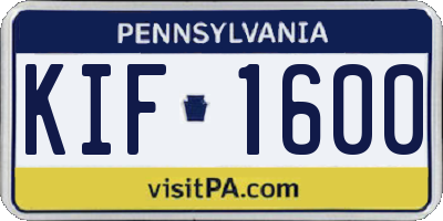 PA license plate KIF1600
