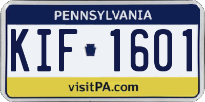 PA license plate KIF1601