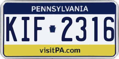 PA license plate KIF2316