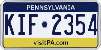 PA license plate KIF2354