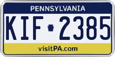 PA license plate KIF2385