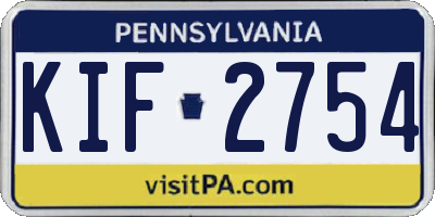 PA license plate KIF2754