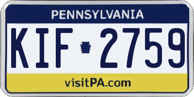 PA license plate KIF2759