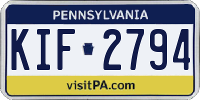 PA license plate KIF2794