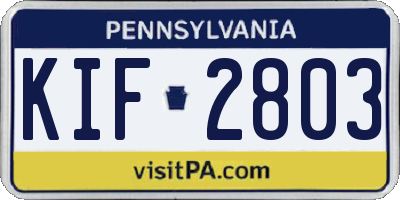 PA license plate KIF2803