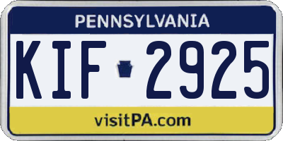 PA license plate KIF2925