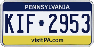 PA license plate KIF2953