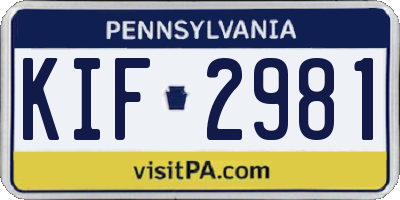 PA license plate KIF2981