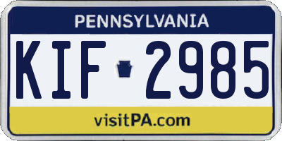 PA license plate KIF2985