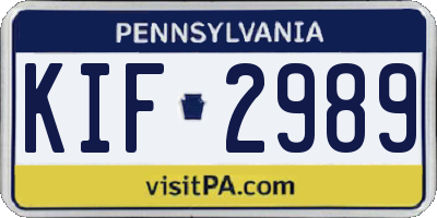 PA license plate KIF2989