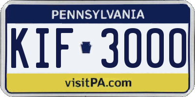 PA license plate KIF3000