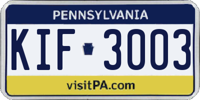 PA license plate KIF3003