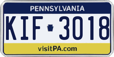 PA license plate KIF3018